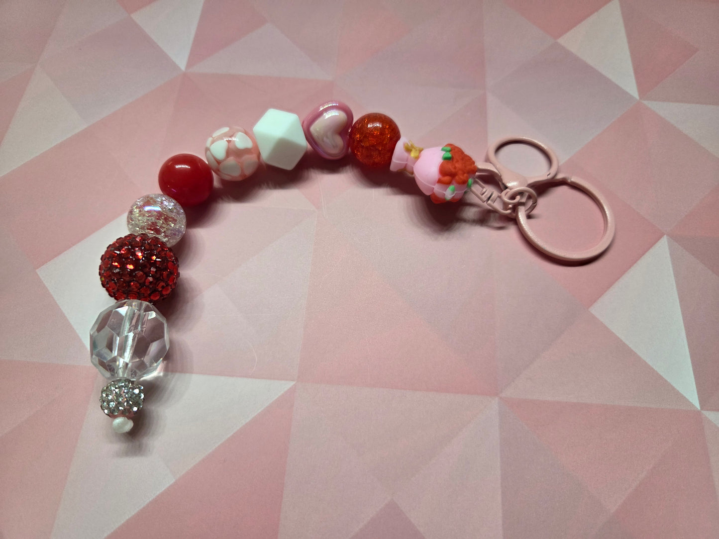 Valentine's Day - Bouquet of Roses Keychain/Purse Charm feat a Variety of Different style of beads. Pink Hardware.
