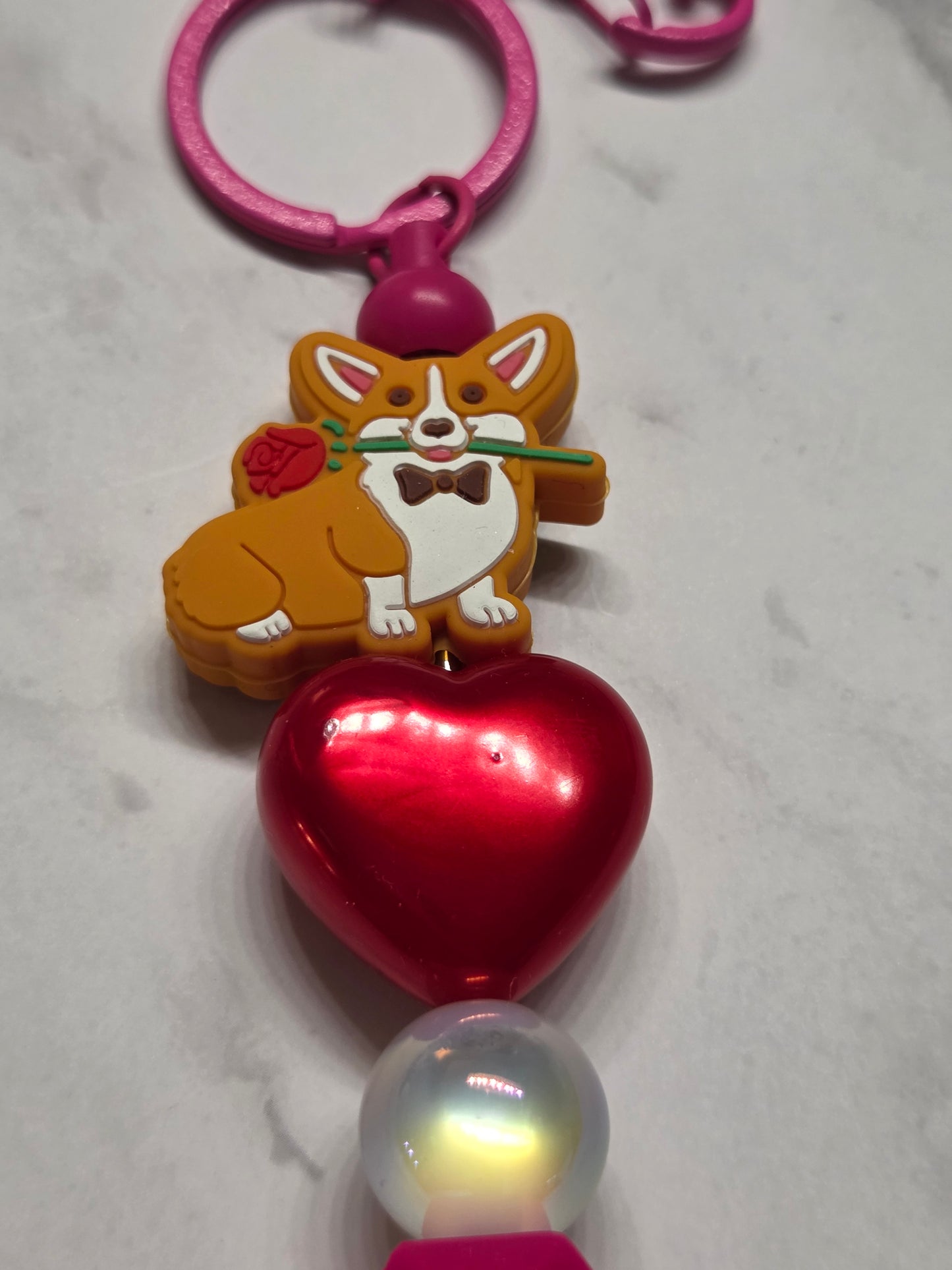 Valentine's Day - Corgi Love! With Large Red Heart (can also be made with Black Corgi- just contact me) - Keychain/Purse Charm