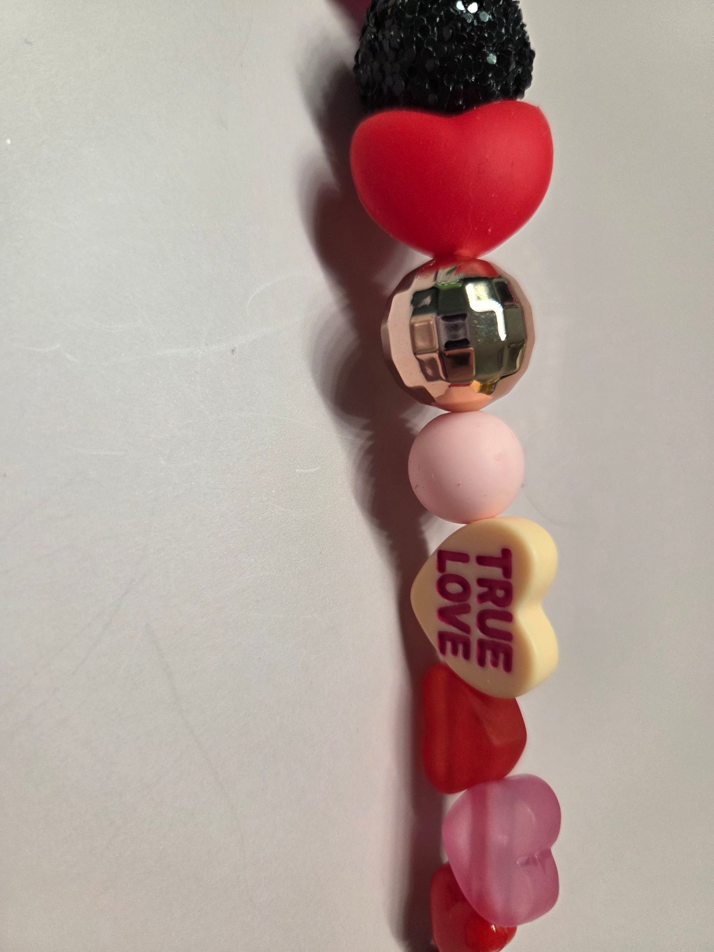 Valentine's Day - Keychain/Purse Charm- Sweet Moo Cow holding tightly to a red heart ❤️ with candy heart phrase beads and other cute beads