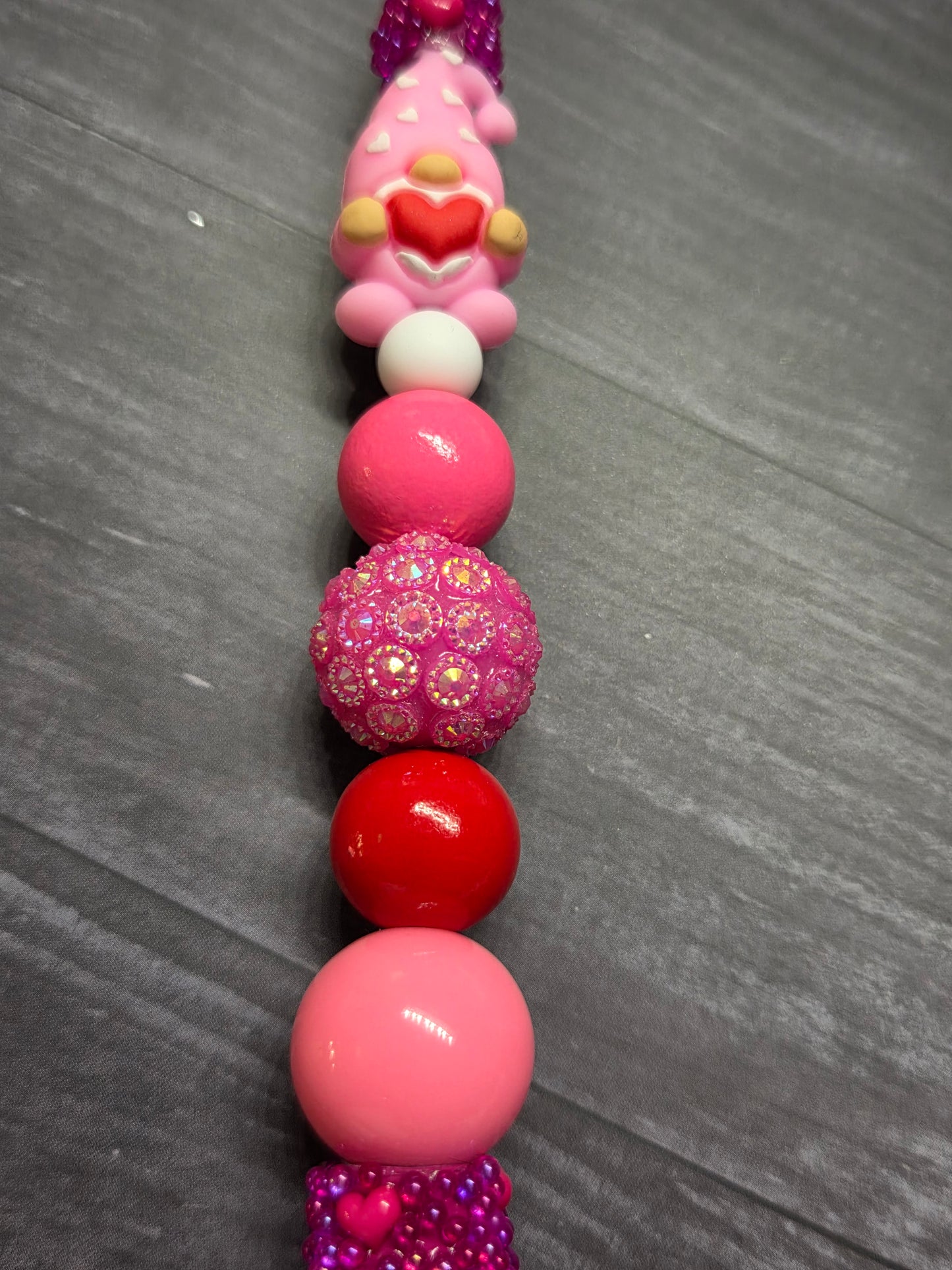 Valentine's Day - Valentine's Ballpoint Pen feat Gnome Holding onto a Heart on a fully Rhinestone Pen with Embedded Hearts- Absolutely Beautiful