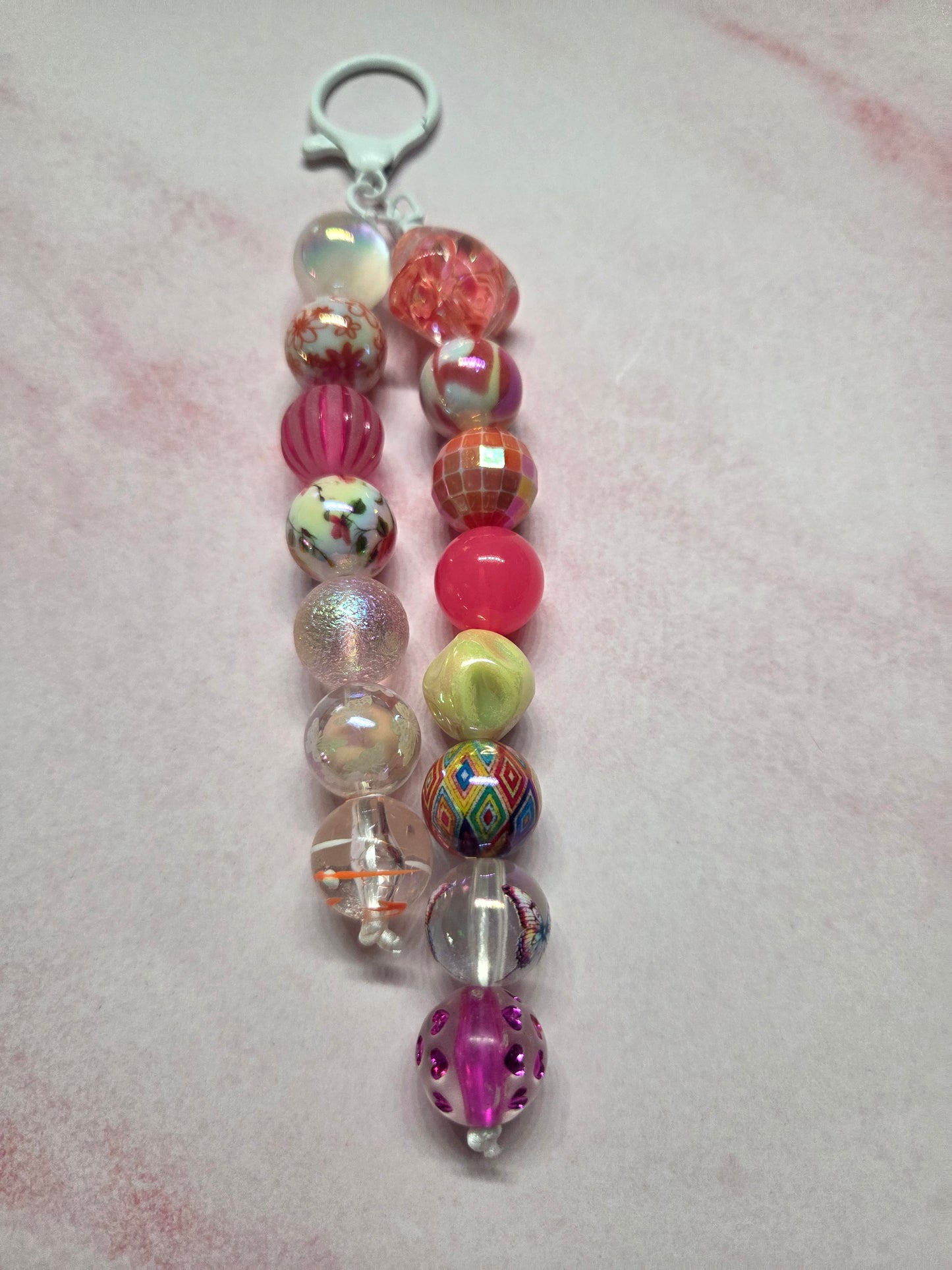 Springtime πΌπ - Purse Charm with Multiple Beautiful Beads feat a Star Filled with Little Peachy Orange Flowers - White Hardware