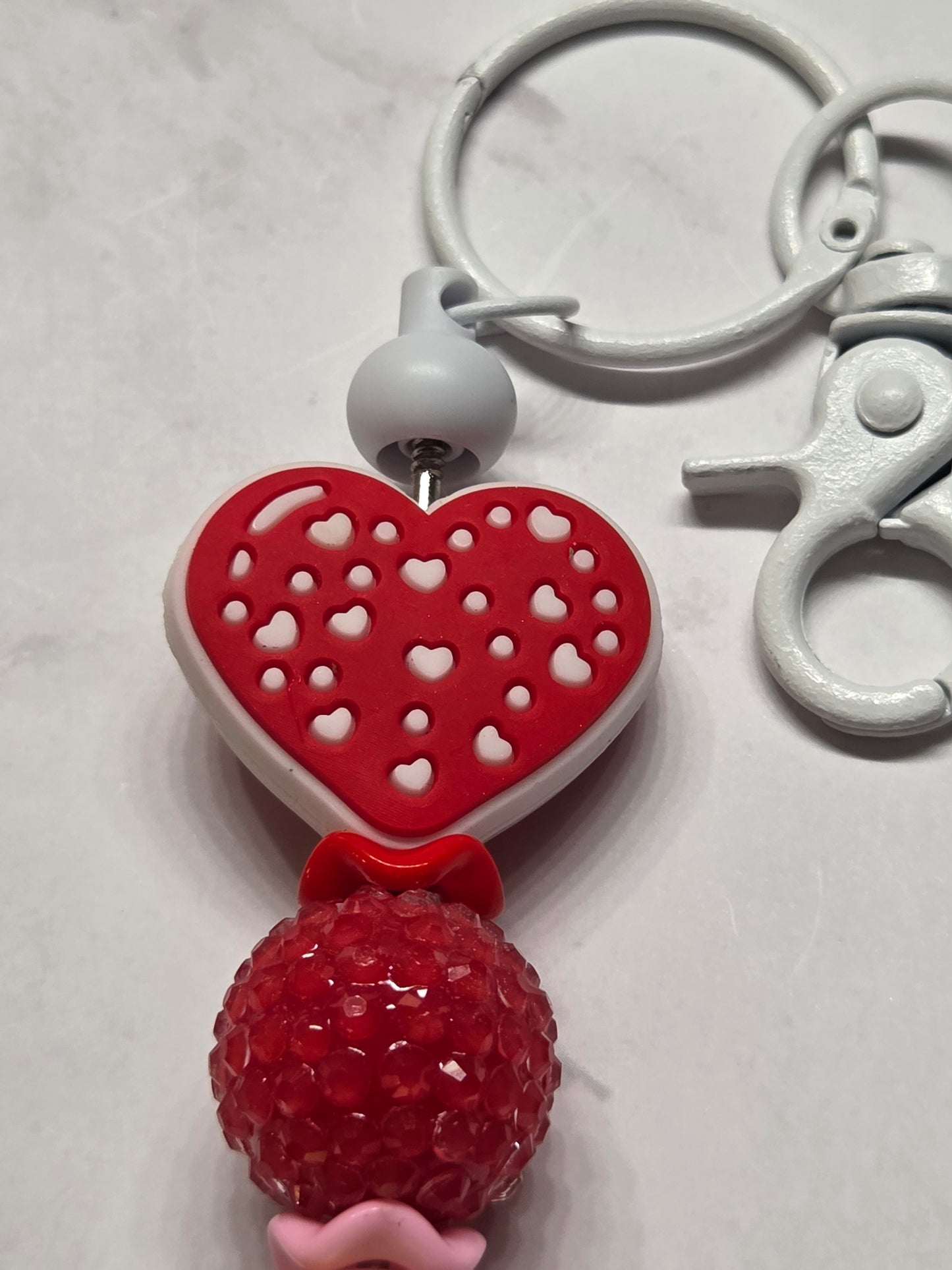 Valentine's Day - Valentine's Day Heart with Rhinestone beads keychain/Purse charm