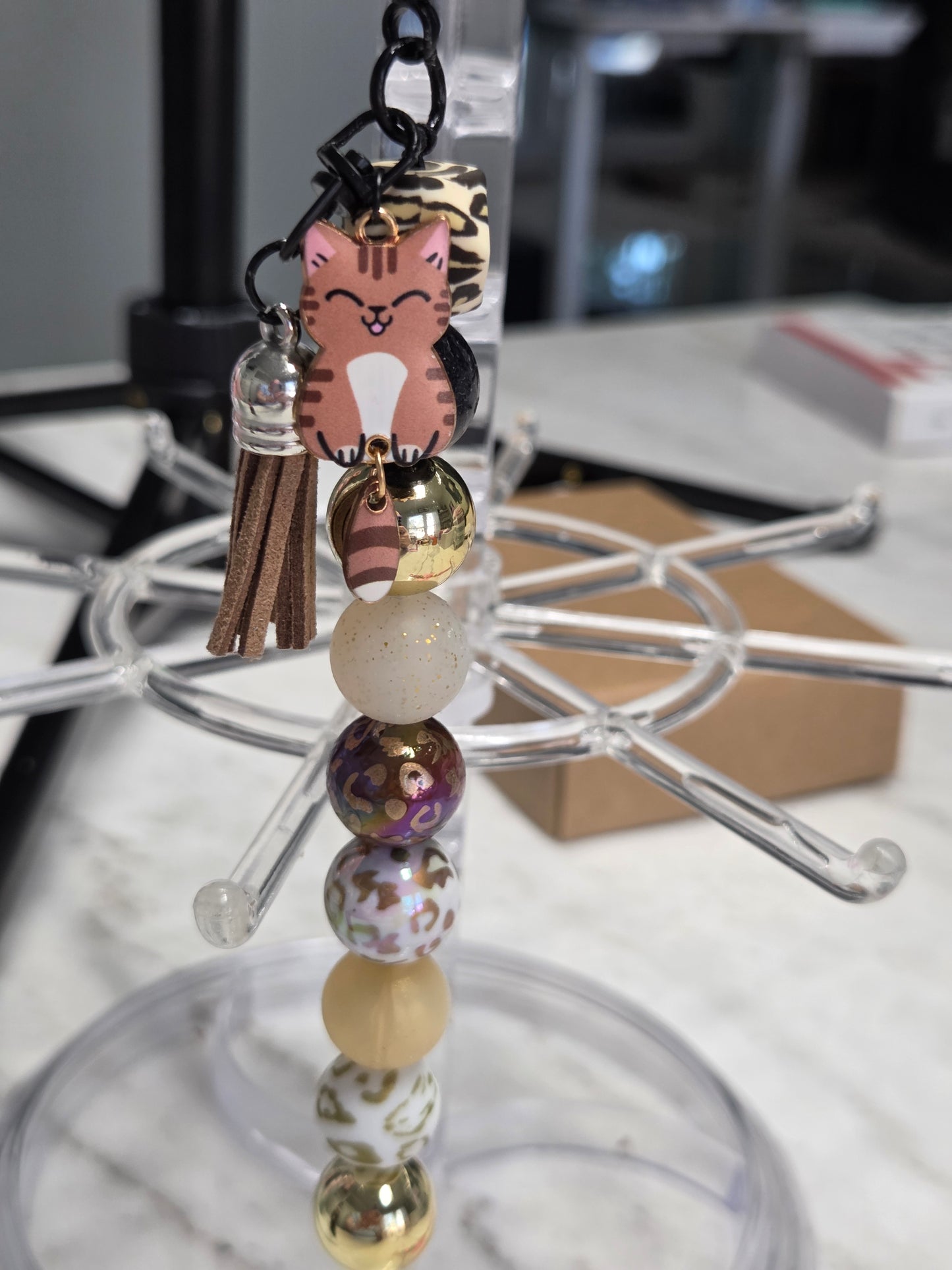 Whiskers & Paws Cute brown Cat Keychain