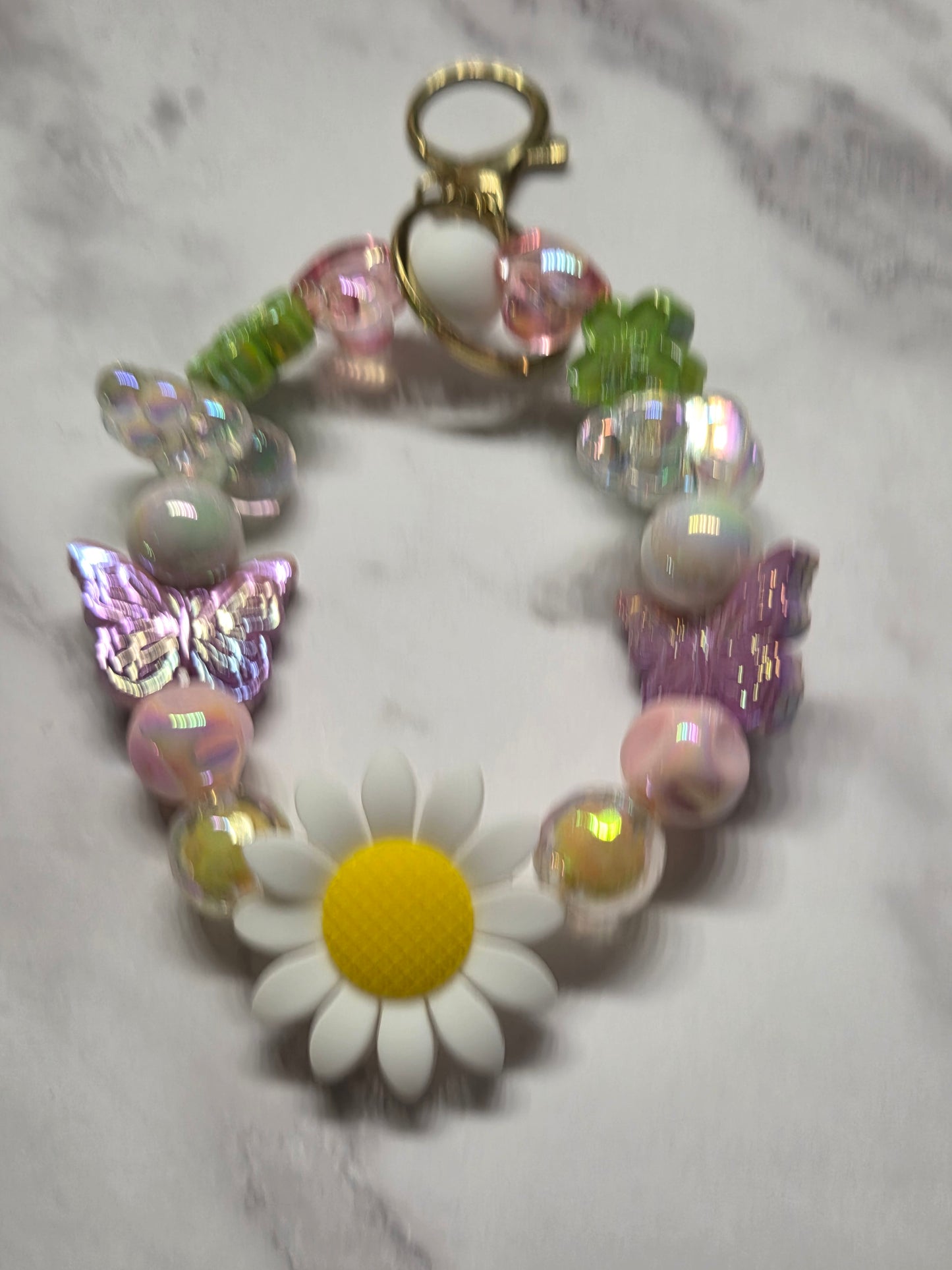 Springtime - Wristlet feat Large White Daisy, Colorful Butterflies, Clouds & Hearts. This is truly one of my most favorite Wristlets I've ever made! It's very unique and perfect for almost year long!