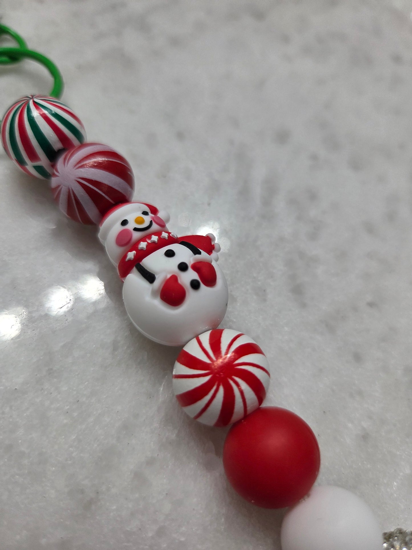Christmas Keychain/Purse Charm - Peppermint Snowman