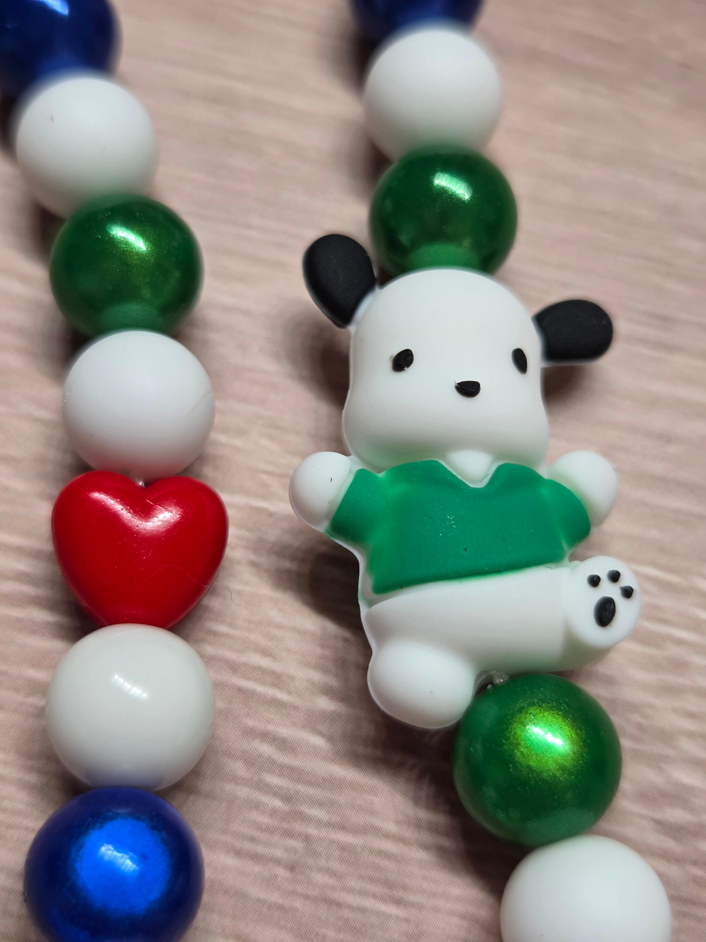 Phone Charm - Pochacco (Sanrio Family) With His Single Red Heart Bead & Carabiner Topper