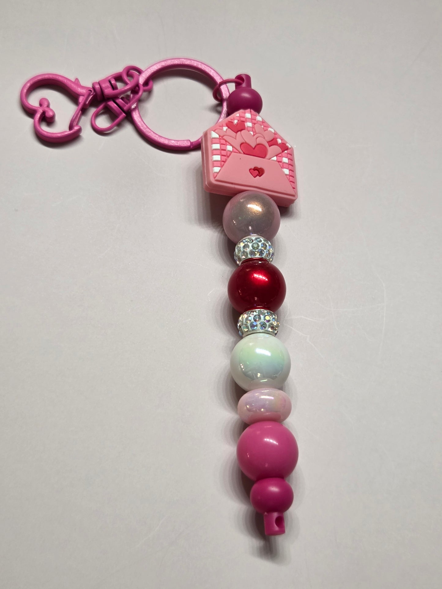 Valentine's Day - Pink Envelope with Hearts and a Variety of Colorful Beads - Keychain/Purse Charm