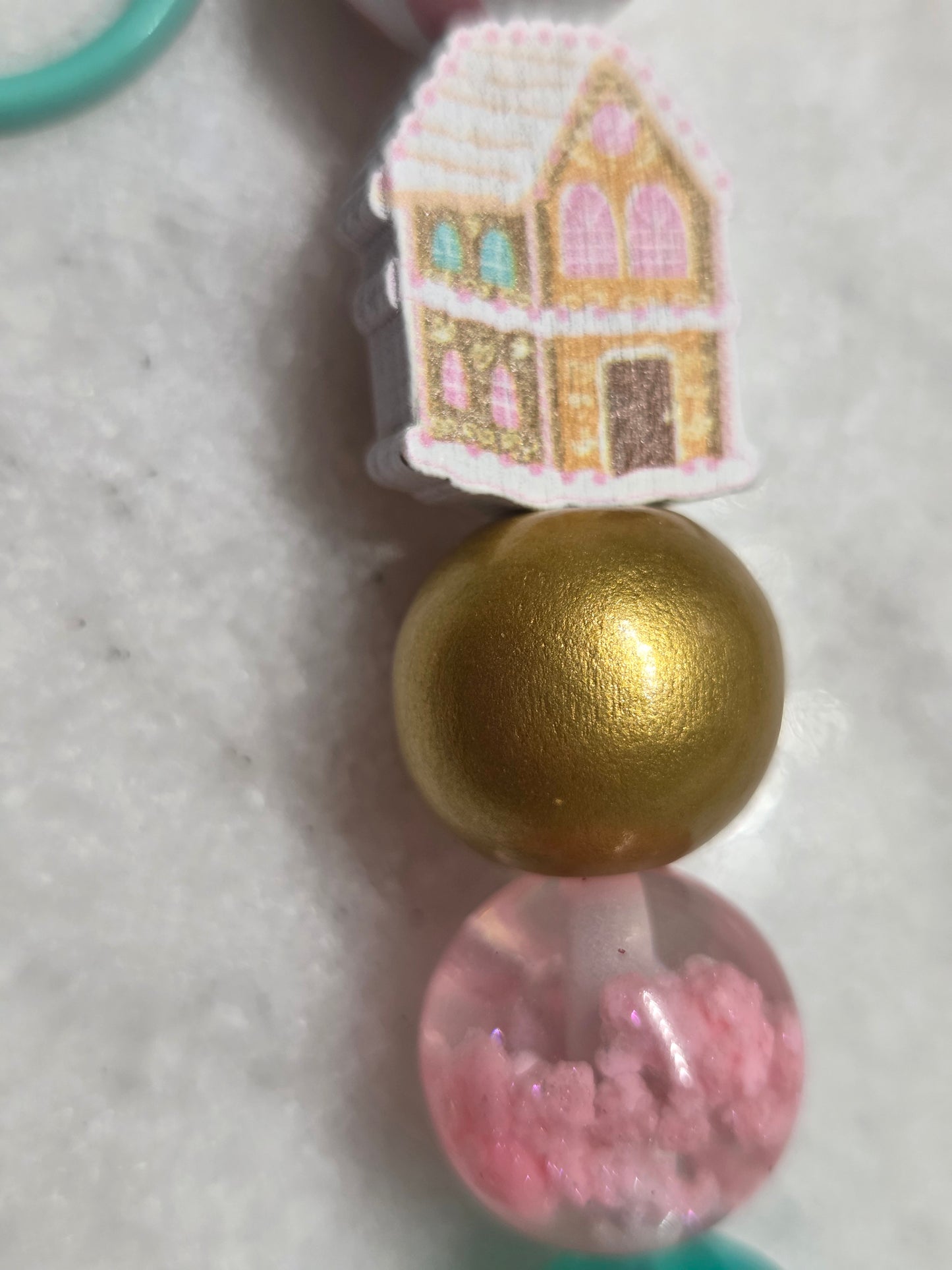 Christmas - Pink & Mint Edition Gingerbread House Keychain