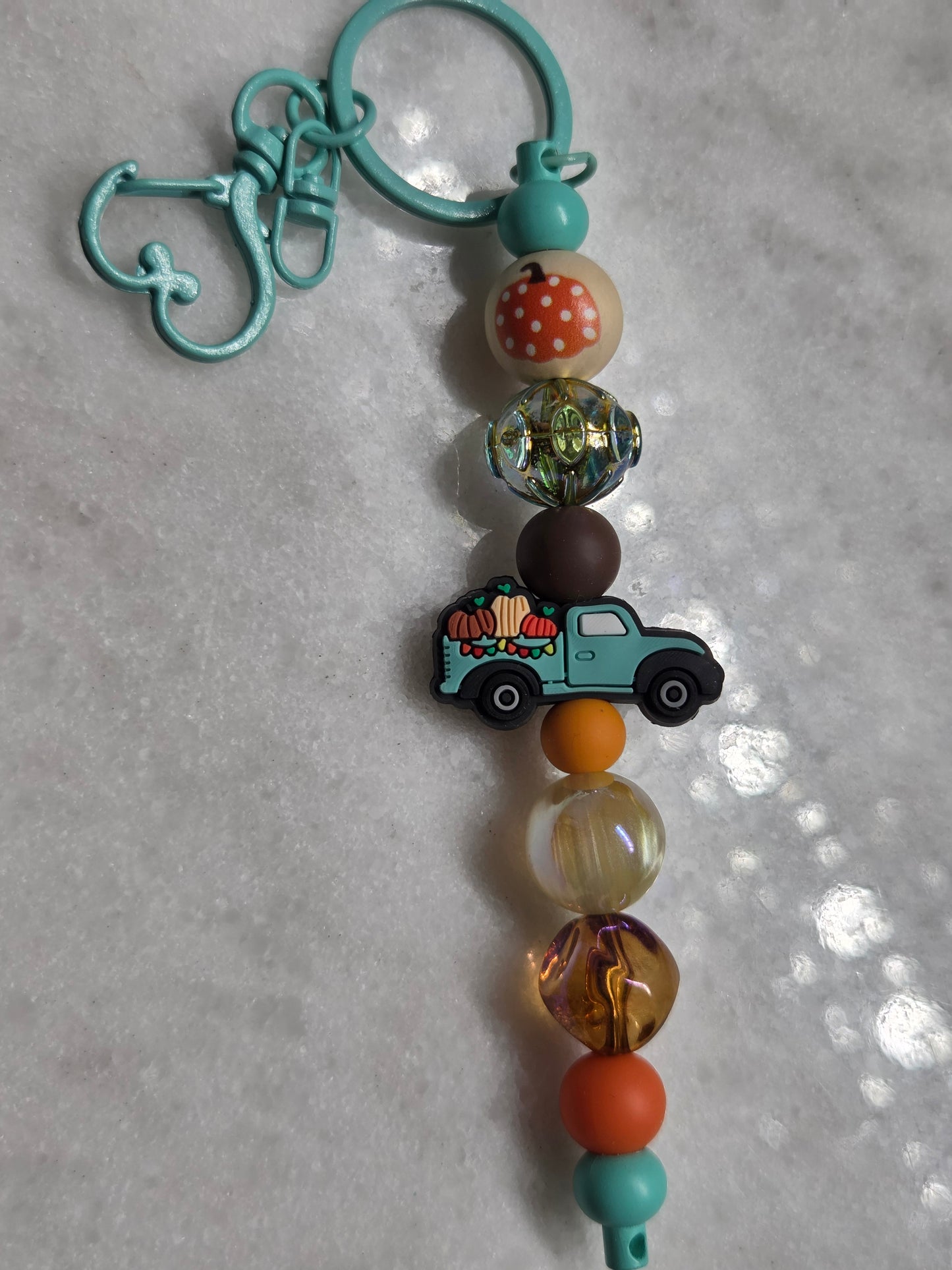 Autumn - Teal Truck Pumpkin Patch - Key Chain