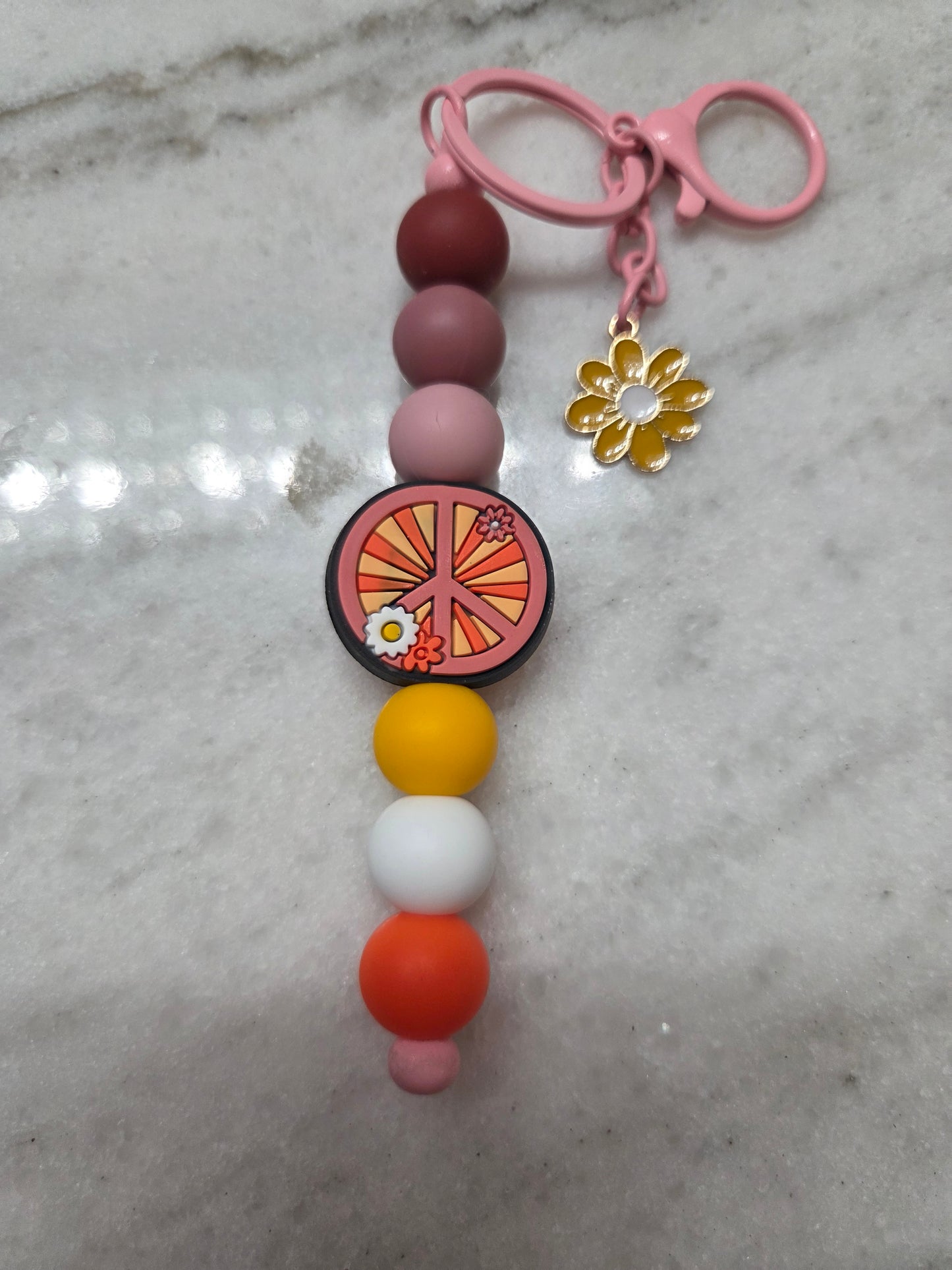 Keychain - Peace Sign with Sunflower Charm