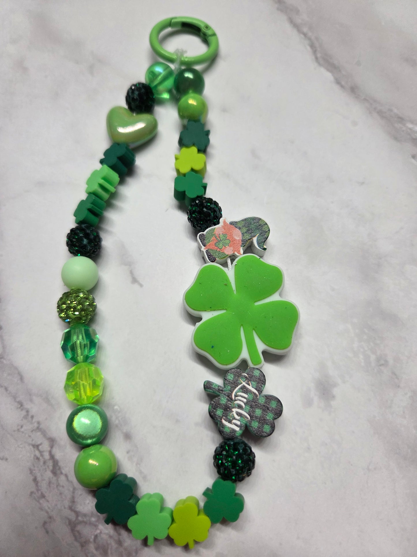 Phone Charm- St. Patty's Day! 4 Leaf Clover Focal with Gnome and Mini Little Clovers. So Cute!