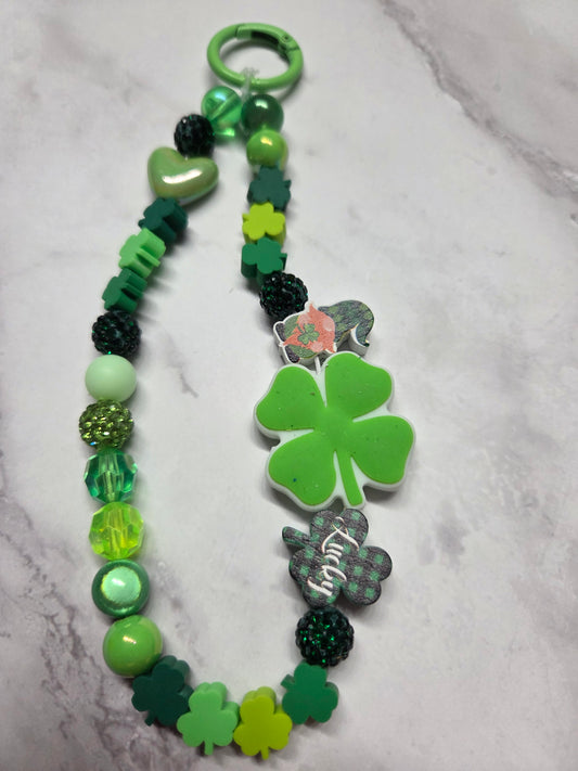 Phone Charm- St. Patty's Day! 4 Leaf Clover Focal with Gnome and Mini Little Clovers. So Cute!