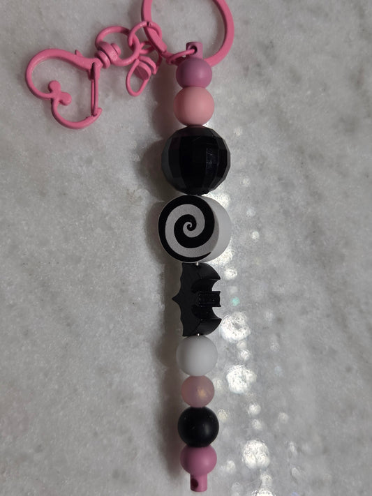 Halloween Keychain - Pink Bat Swirl