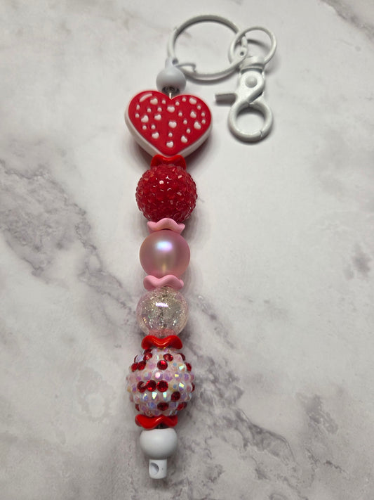 Valentine's Day - Valentine's Day Heart with Rhinestone beads keychain/Purse charm