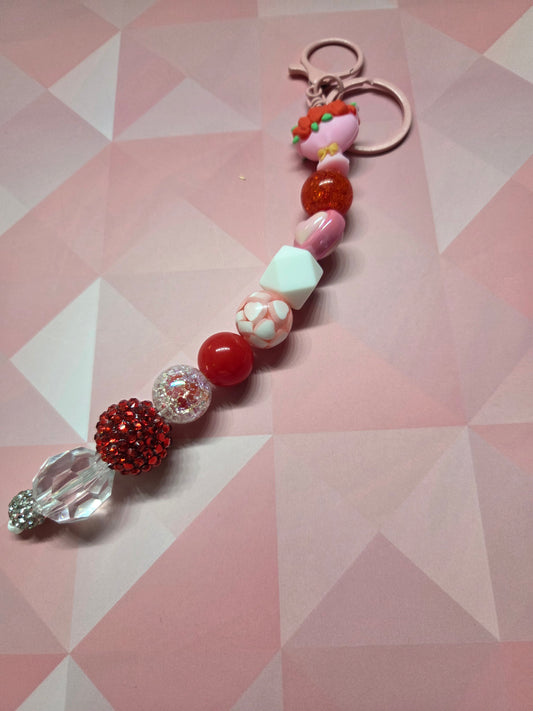 Valentine's Day - Bouquet of Roses Keychain/Purse Charm feat a Variety of Different style of beads. Pink Hardware.