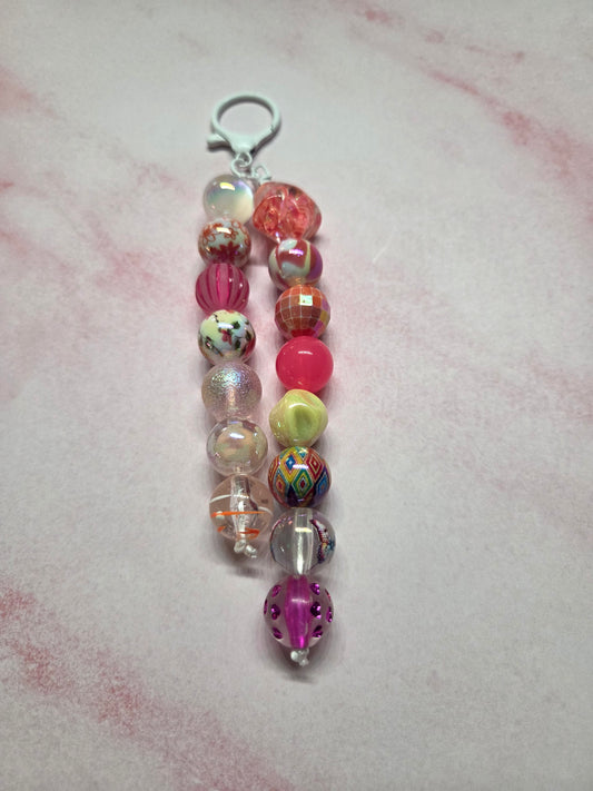 Springtime 🌼💐 - Purse Charm with Multiple Beautiful  Beads feat a Star Filled with Little Peachy Orange Flowers - White Hardware