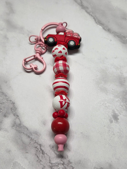 Valentine's Day- Valentine's Truck filled with hearts Keychain/Purse charm