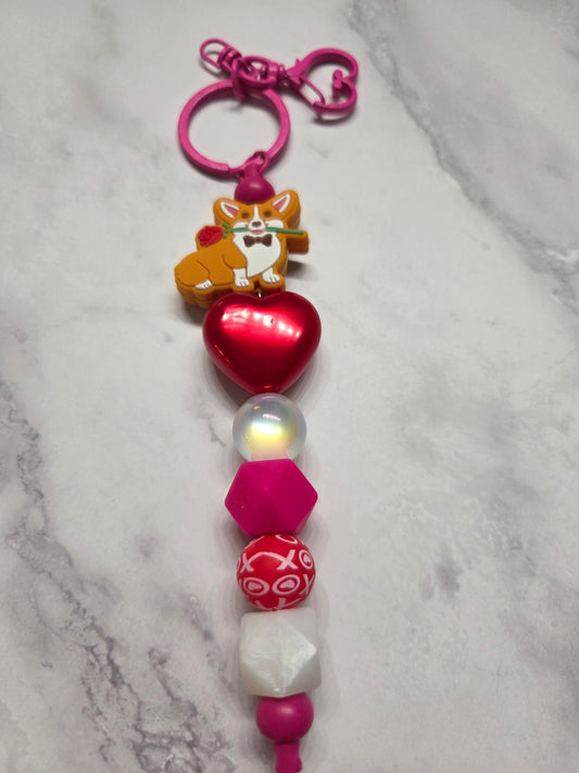 Valentine's Day - Corgi Love! With Large Red Heart (can also be made with Black Corgi- just contact me) - Keychain/Purse Charm