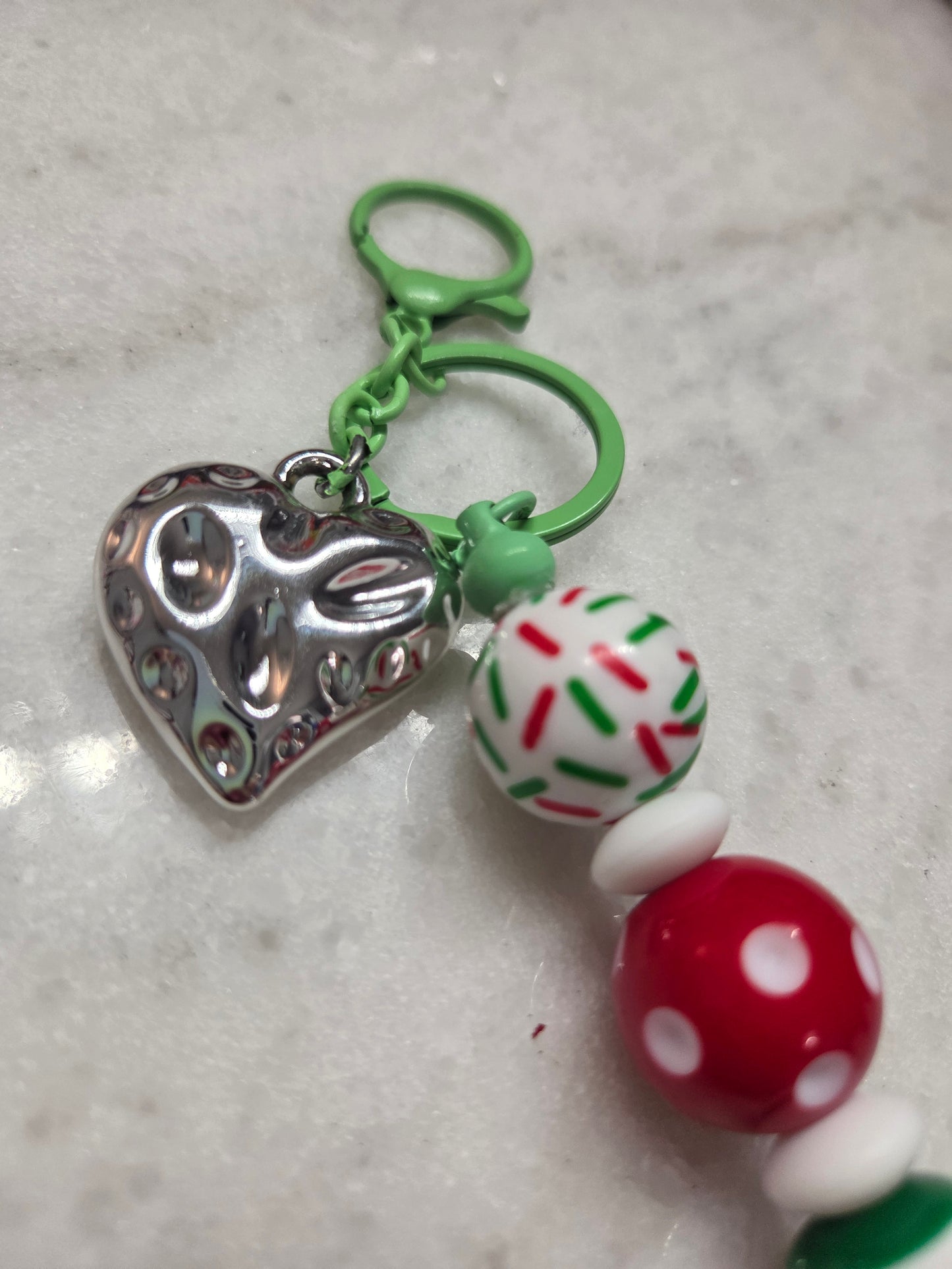 Christmas Keychain/Purse Charm - Traditional Colors with Silver Dangling Charm