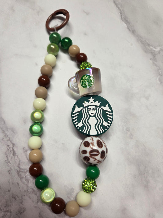 Phone Charm- St*rbucks Coffee with Little Mug and Coffee Bean 20mm Bead