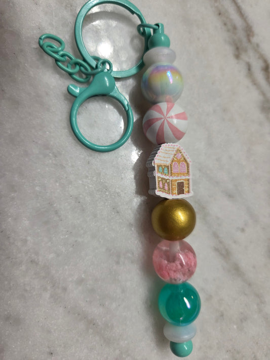 Christmas - Pink & Mint Edition Gingerbread House Keychain