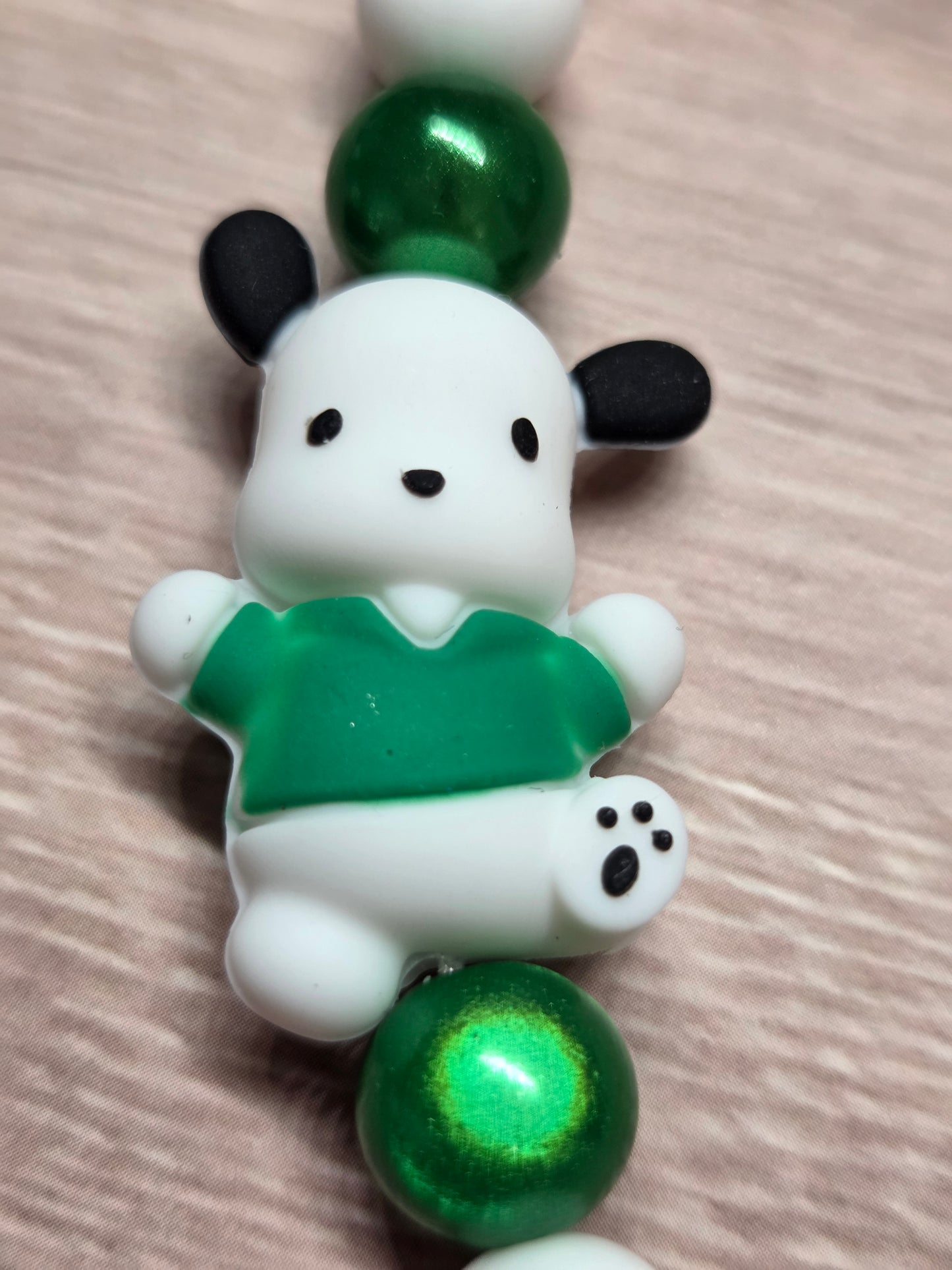 Phone Charm - Pochacco (Sanrio Family) With His Single Red Heart Bead & Carabiner Topper