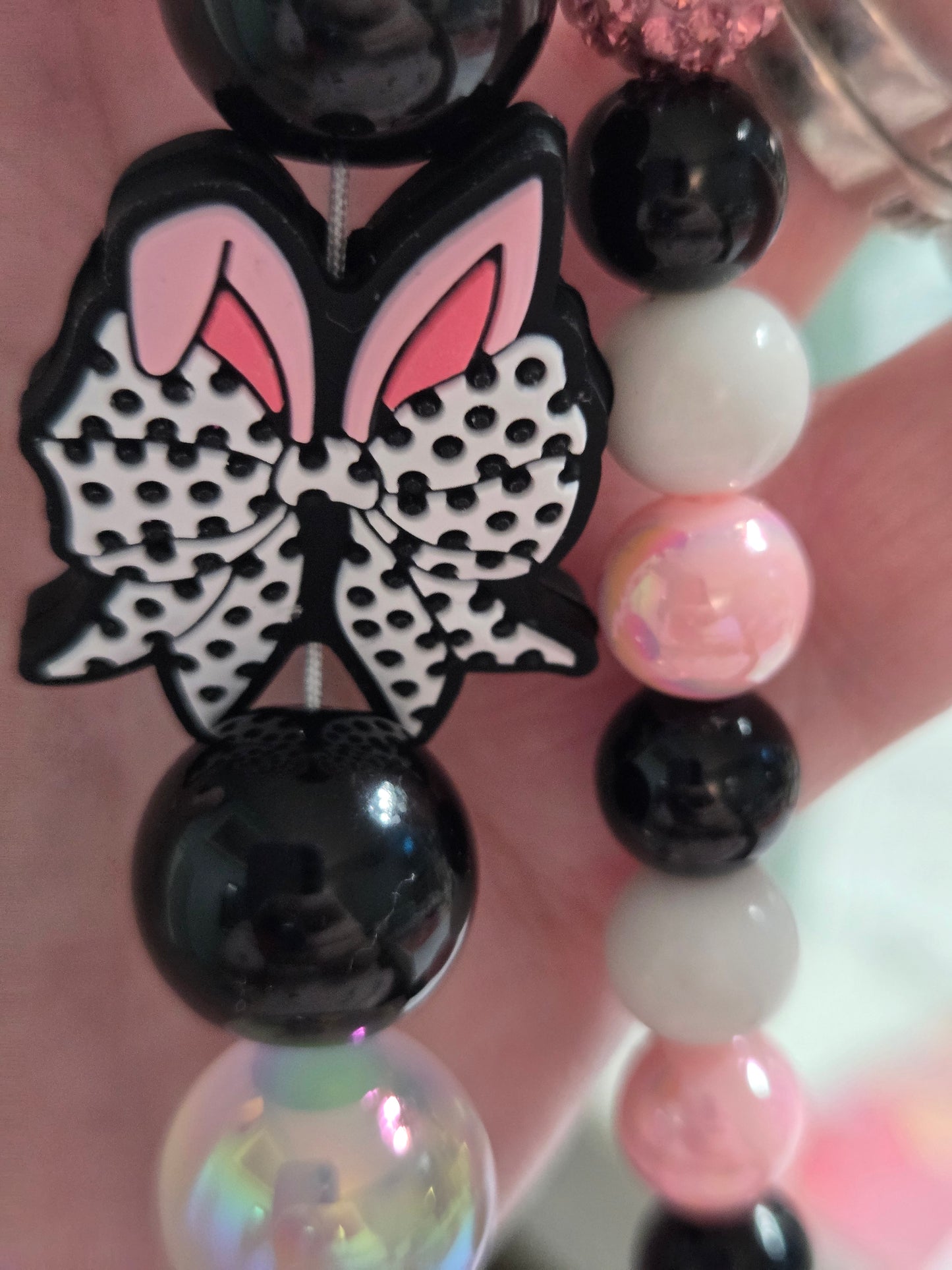Easter - Phone Charm - cute little pink bunny ears wearing a big black & white bow