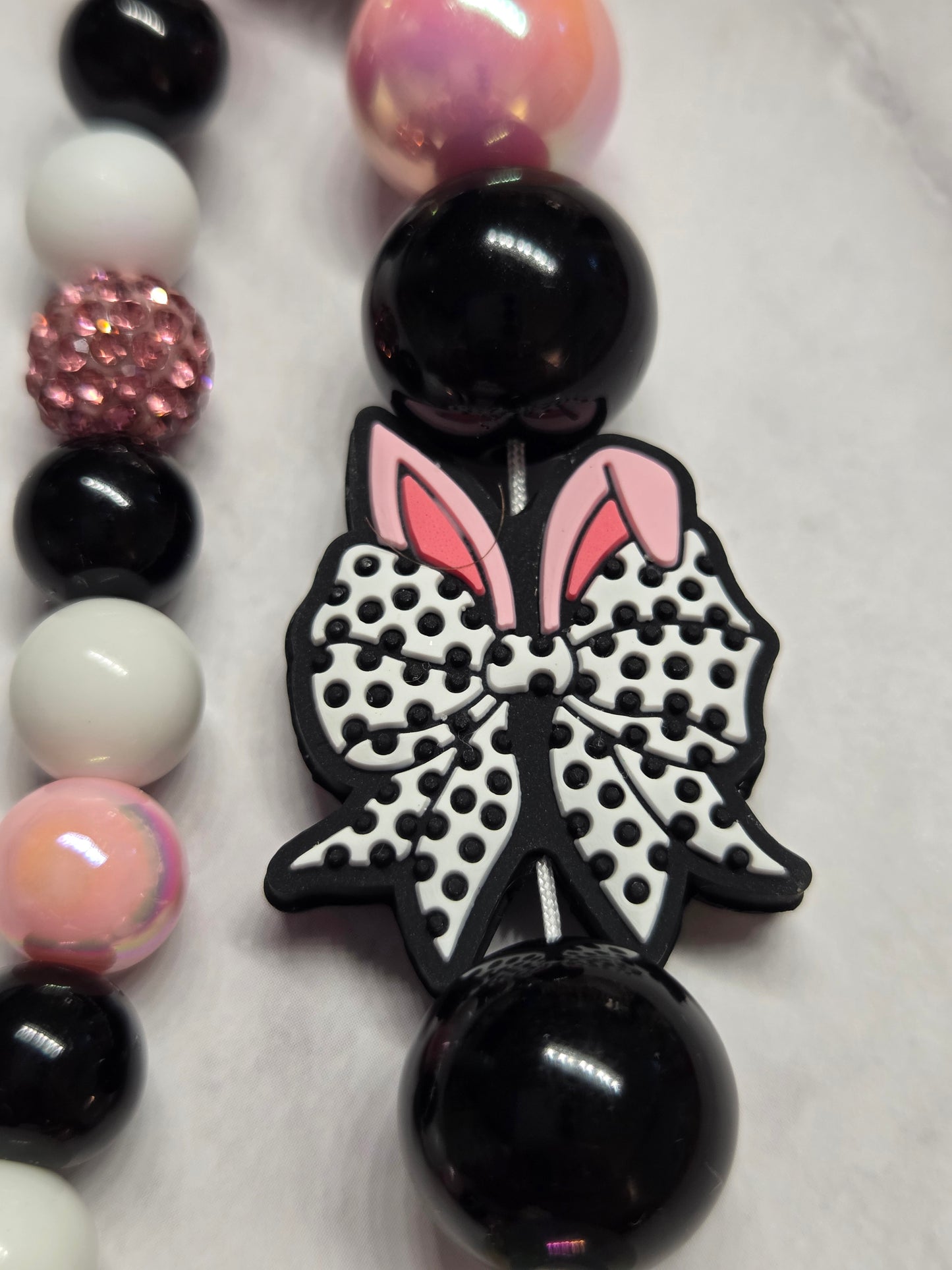Easter - Phone Charm - cute little pink bunny ears wearing a big black & white bow