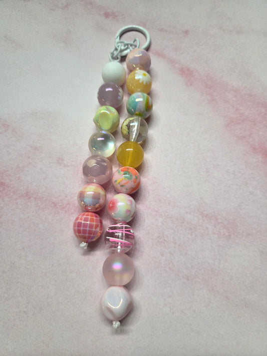 Springtime- Purse Charm - White Harware feat all Types of Floral beads in Various Springtime Colors! Very Lovely, Perfect for any Purse or Bag!