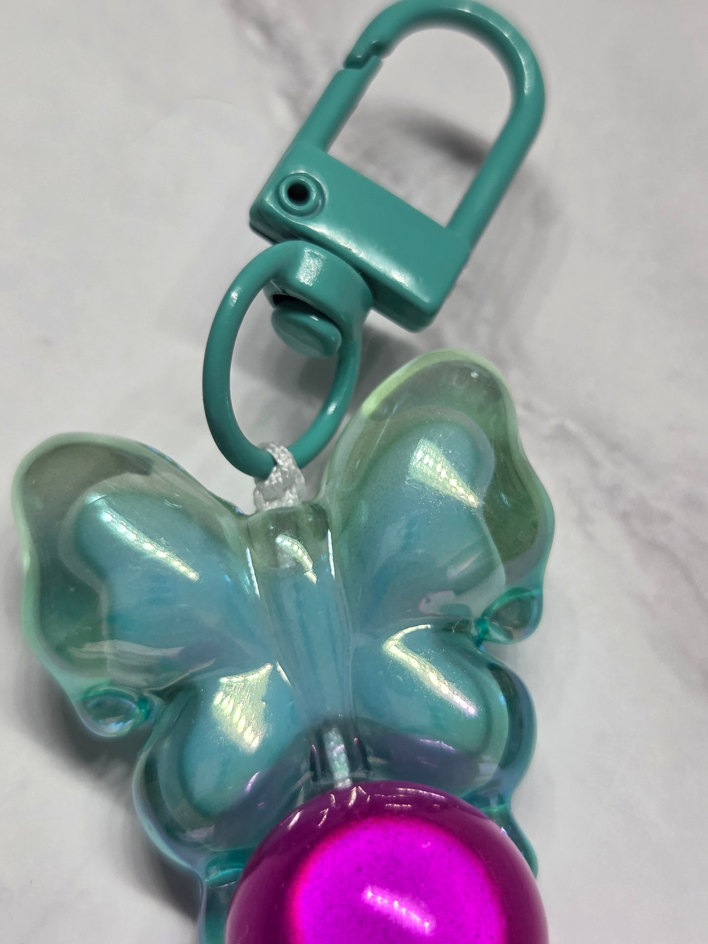 Keychain - Flamingo with teal butterfly and other beautiful beads - for that perfect summer ☀️ feel!