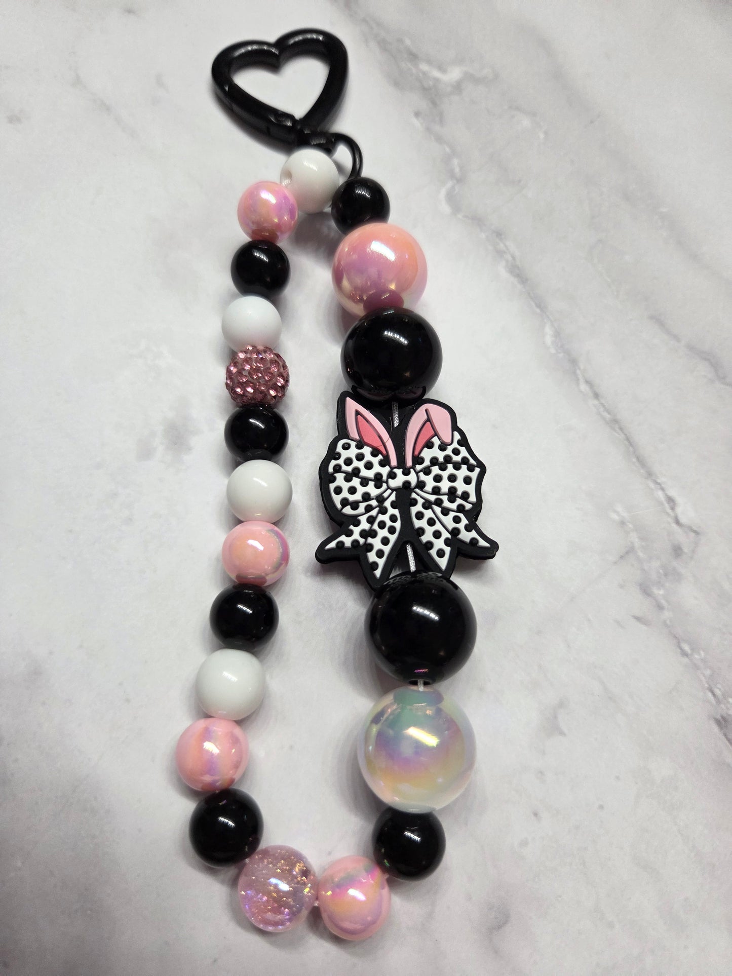 Easter - Phone Charm - cute little pink bunny ears wearing a big black & white bow