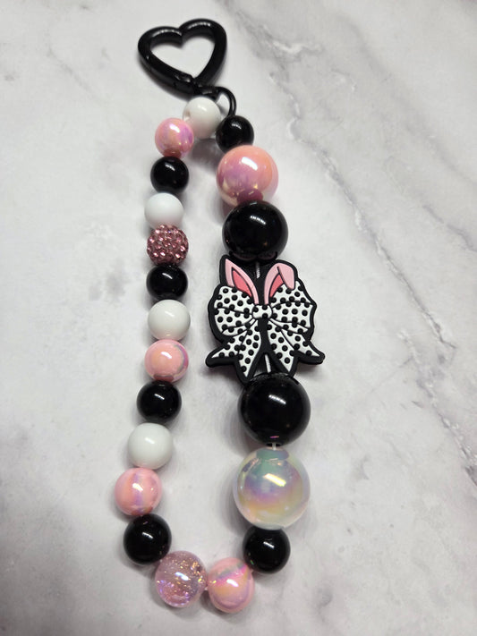 Easter - Phone Charm - cute little pink bunny ears wearing a big black & white bow