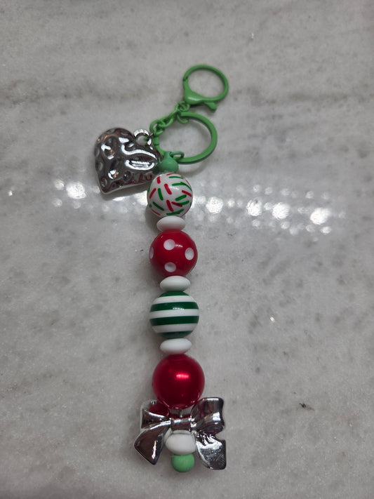 Christmas Keychain/Purse Charm - Traditional Colors with Silver Dangling Charm