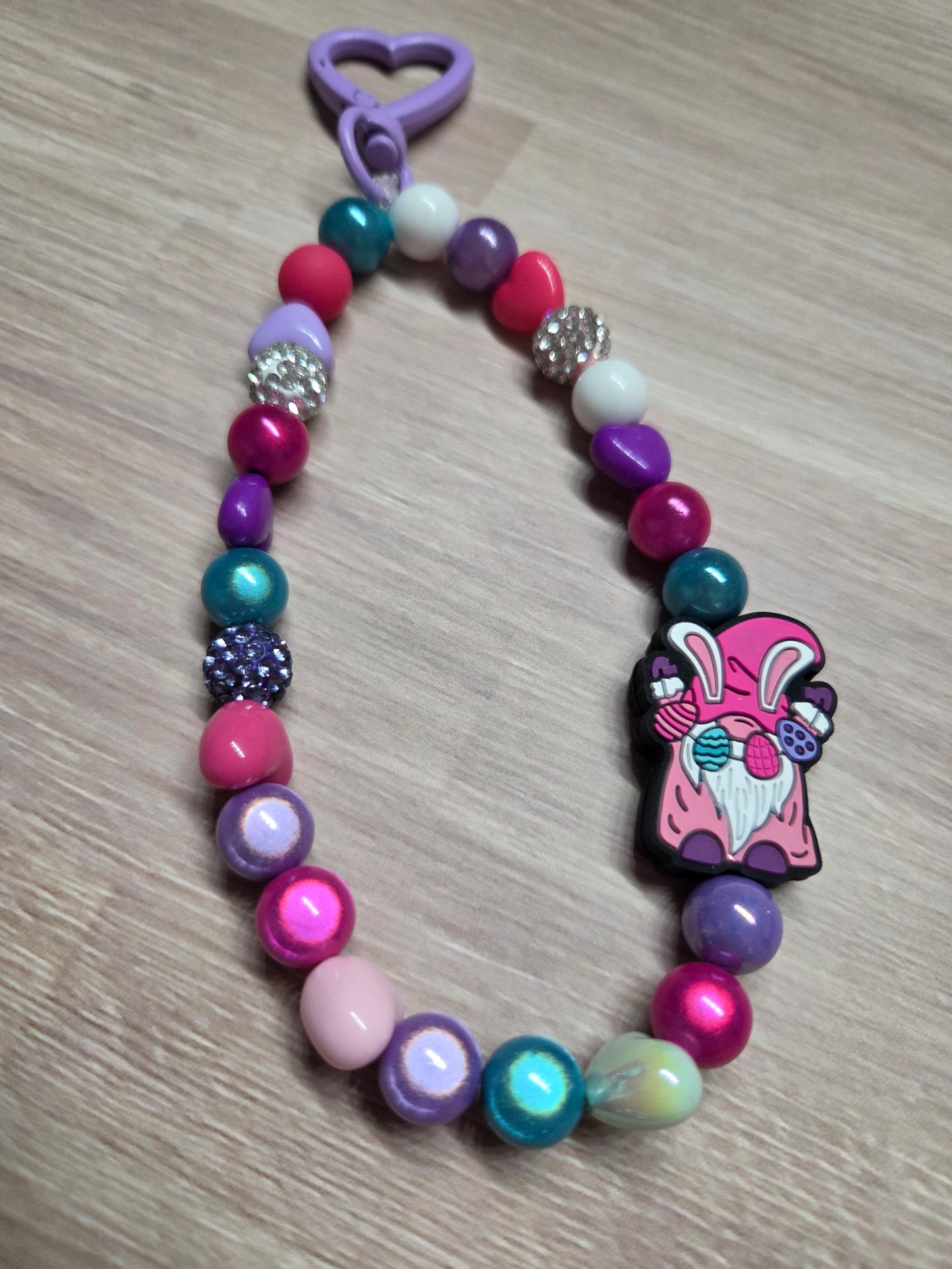 Easter - Cute Easter Bunny Gnome and His Decorated Eggs Phone Charm with Carabiner Topper