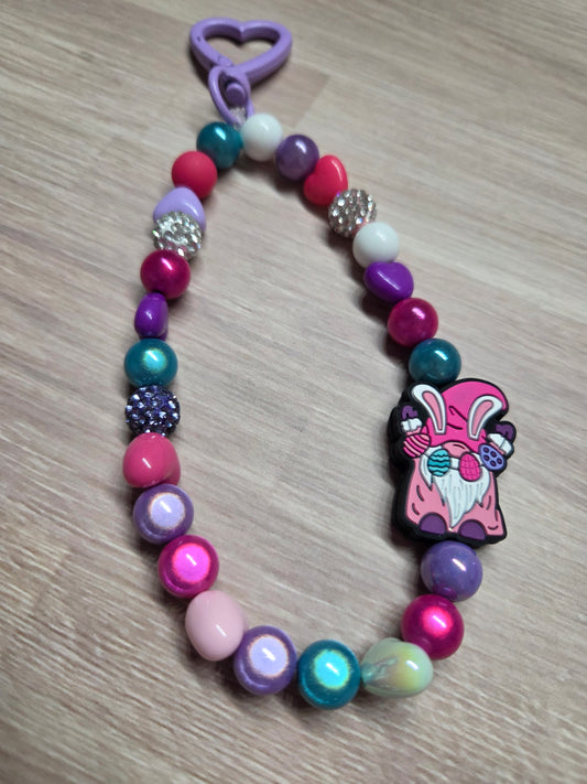 Easter - Cute Easter Bunny Gnome and His Decorated Eggs Phone Charm with Carabiner Topper