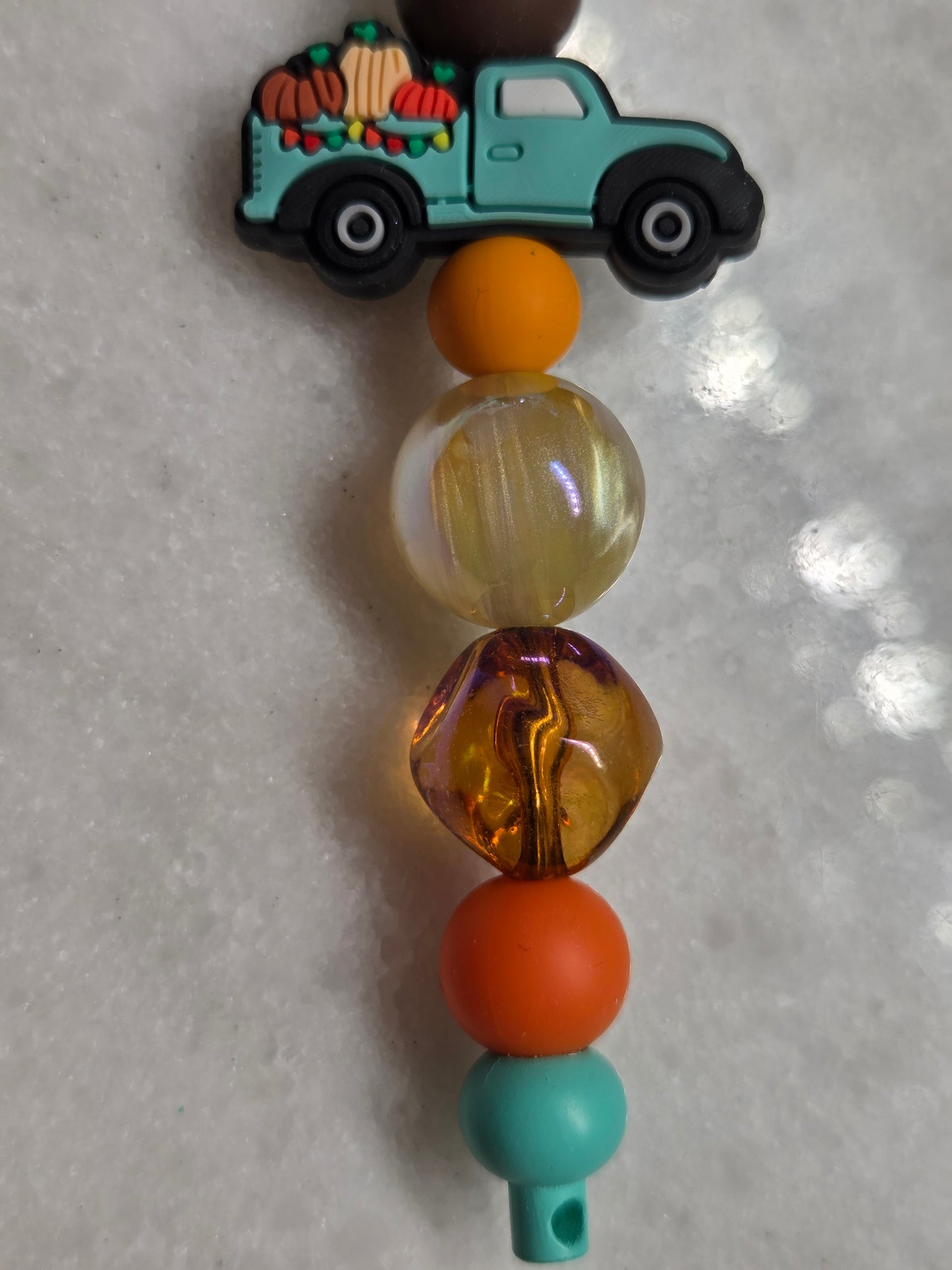 Autumn - Teal Truck Pumpkin Patch - Key Chain