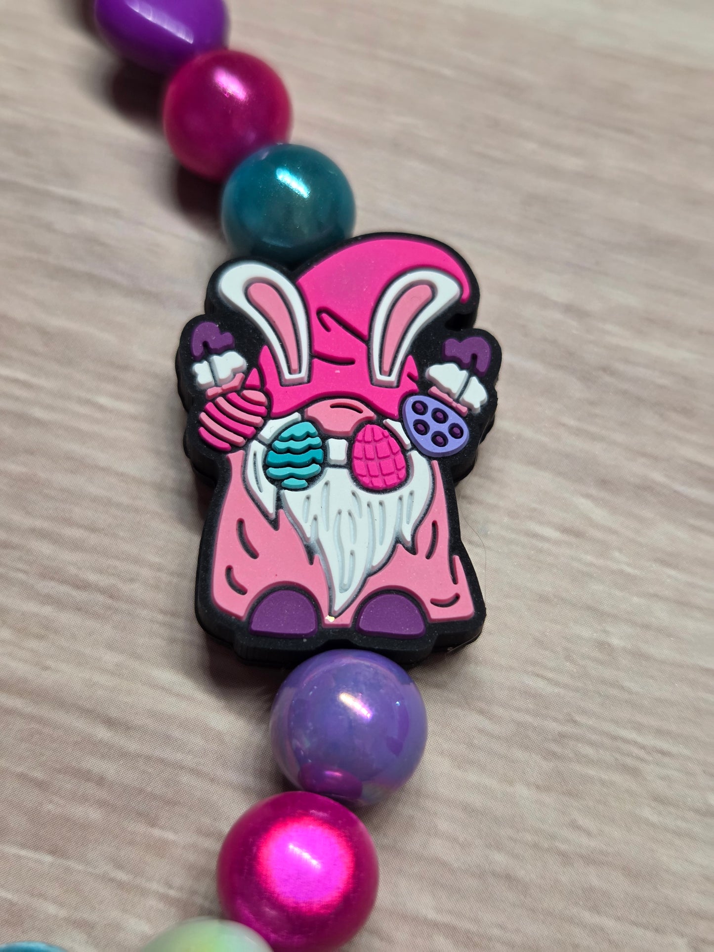 Easter - Cute Easter Bunny Gnome and His Decorated Eggs Phone Charm with Carabiner Topper