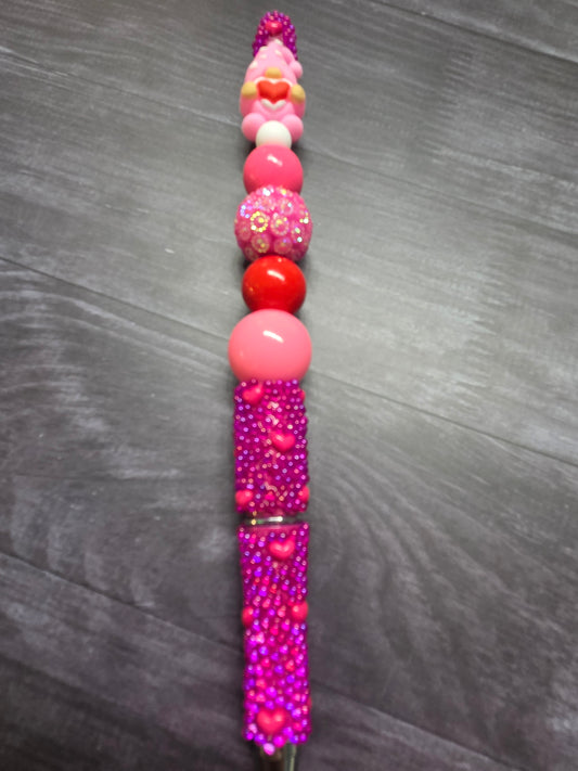 Valentine's Day - Valentine's Ballpoint Pen feat Gnome Holding onto a Heart on a fully Rhinestone Pen with Embedded Hearts- Absolutely Beautiful