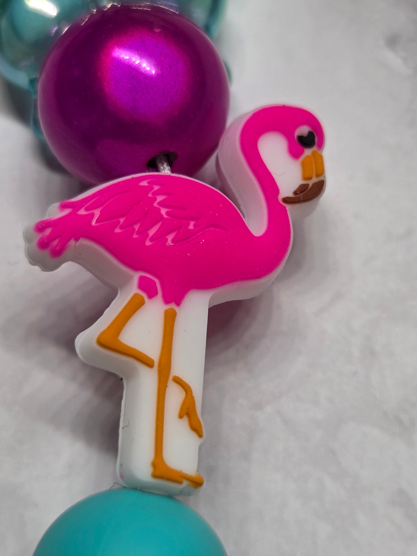 Keychain - Flamingo with teal butterfly and other beautiful beads - for that perfect summer ☀️ feel!