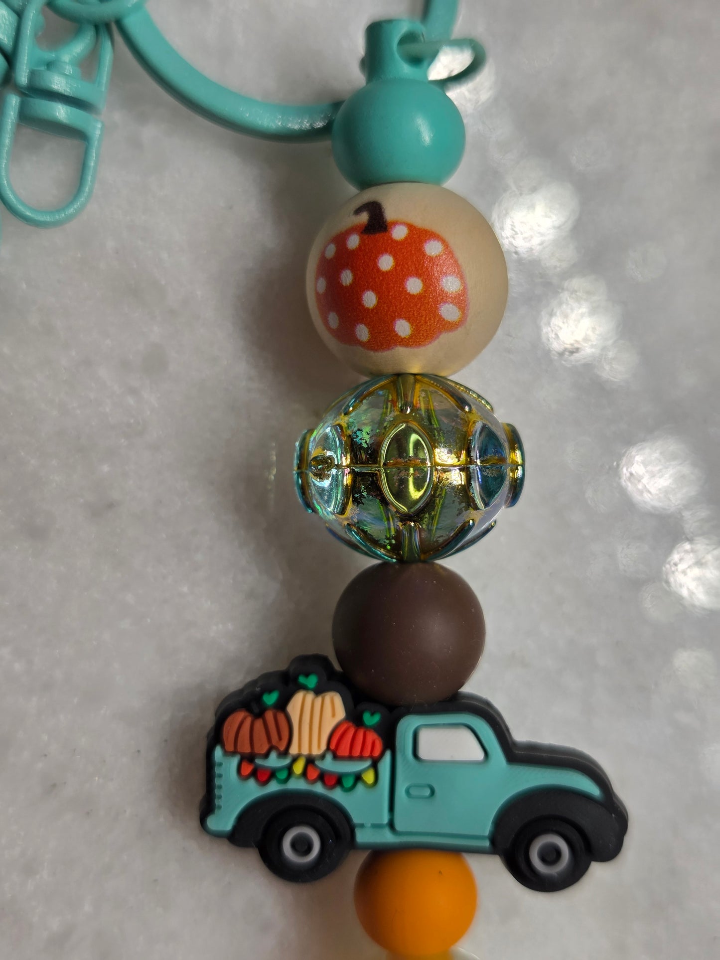 Autumn - Teal Truck Pumpkin Patch - Key Chain
