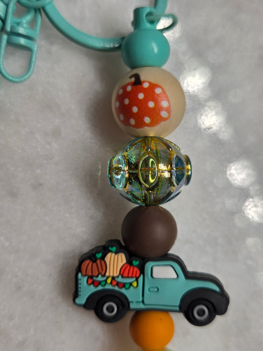 Autumn - Teal Truck Pumpkin Patch - Key Chain