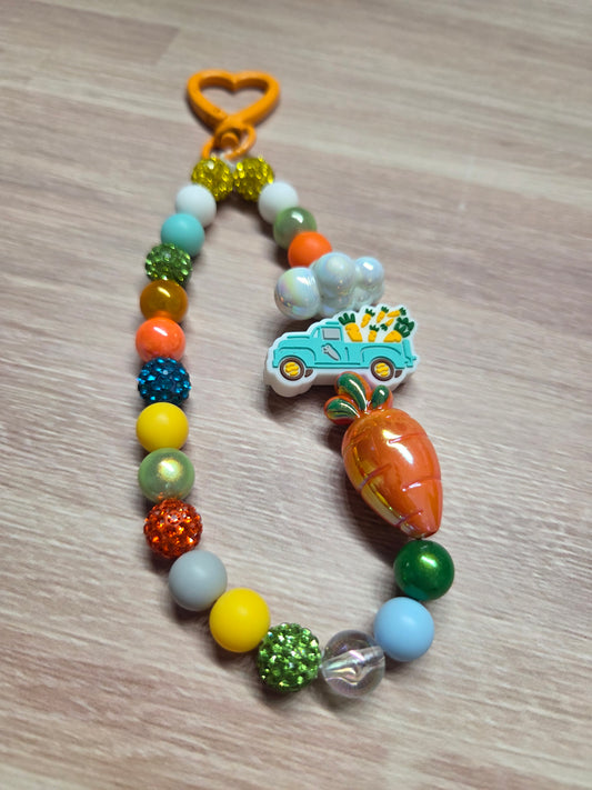 Easter - Truck Filled with Carrots with Cloud Above & Large Carrot Below - Phone Charm with Carabiner Topper