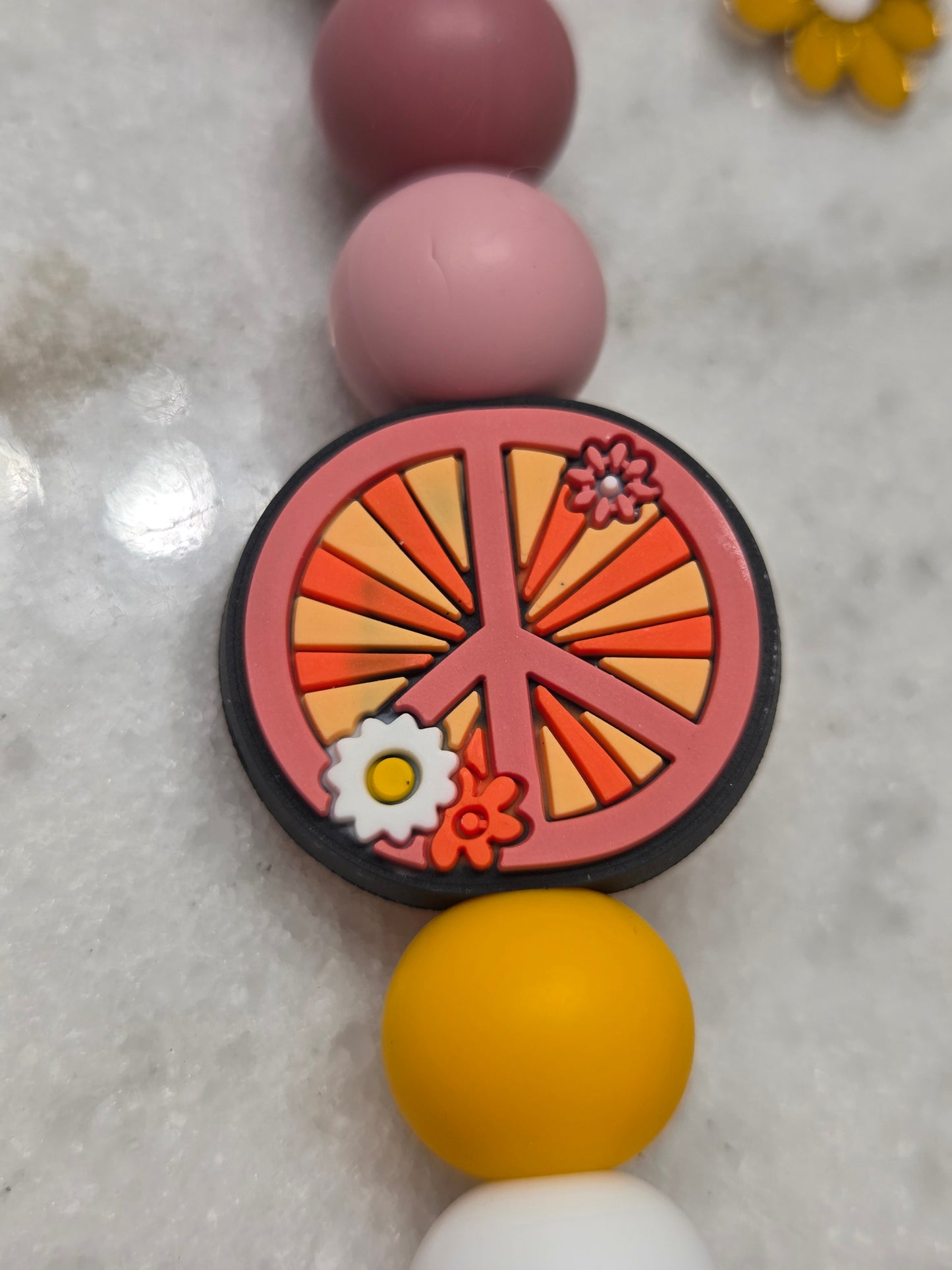 Keychain - Peace Sign with Sunflower Charm