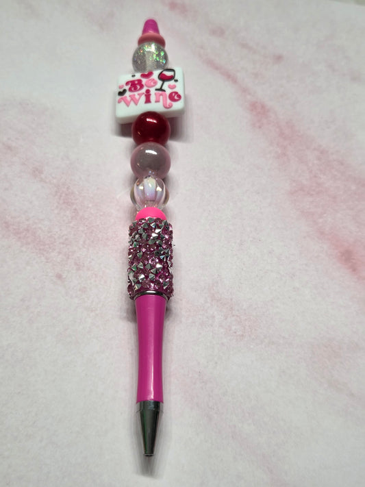 Valentine's Day - "Be Wine" Ballpoint Pen with Valentine's Day focal on Candy Pink Half Rhinestone Pen